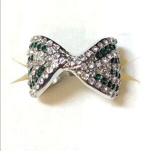 New Sterling silver white topaz & emerald bow ring 6.5
